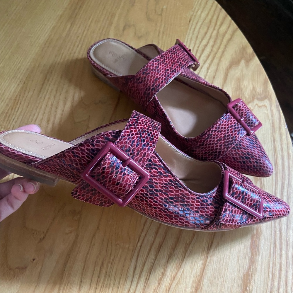 Bill Blass Red Pointed Toe Buckle Mule